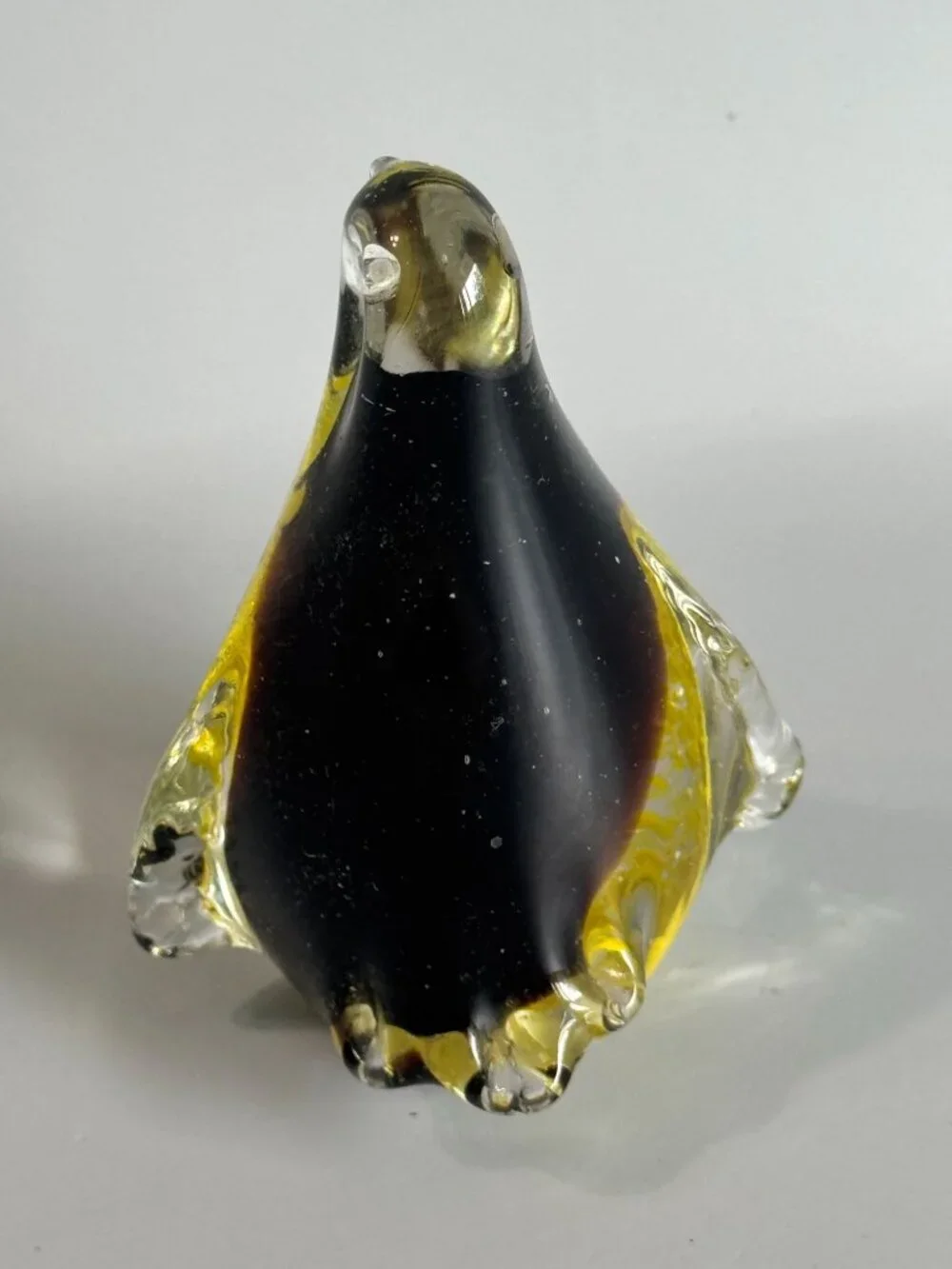 Vintage Art Glass Penguin Paperweight Black Yellow Controlled Bubble 4 1/2" - Picture 6 of 11